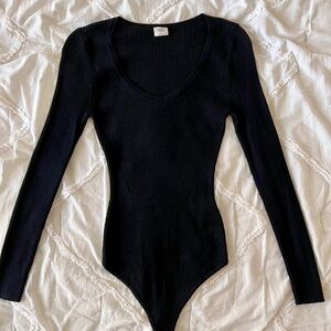 Abercrombie & Fitch Black Ribbed Sweater Bodysuit